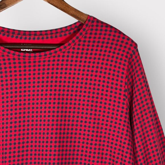 Lands' End Top Women L Red Check Long Sleeve‎ Round Neck Q51 - Picture 3 of 14